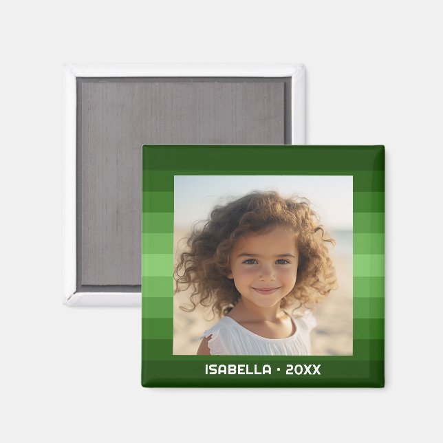 Retro Stripes - Christmas Green - Einfaches Foto Magnet (Vorderseite/Rückseite)