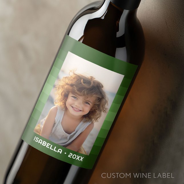 Retro Stripes - Christmas Green - Einfaches Foto Weinetikett (Custom Wine Bottle Label - Personalize a Sticker for a fun gift or memento)
