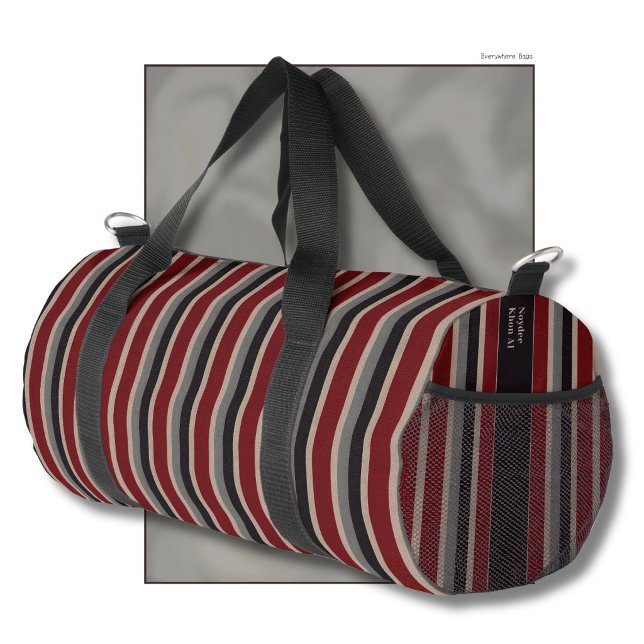 Retro Stripes Classic Dark Red Blue Beige Duffle Bag (Von Creator hochgeladen)
