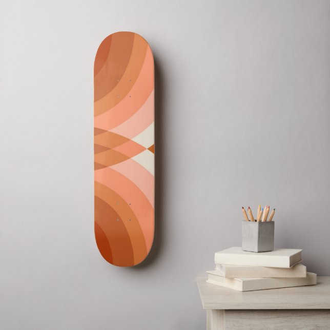 Retro Stripes Geometric Boho 70er Peach & Brown Skateboard (Wandkunst)