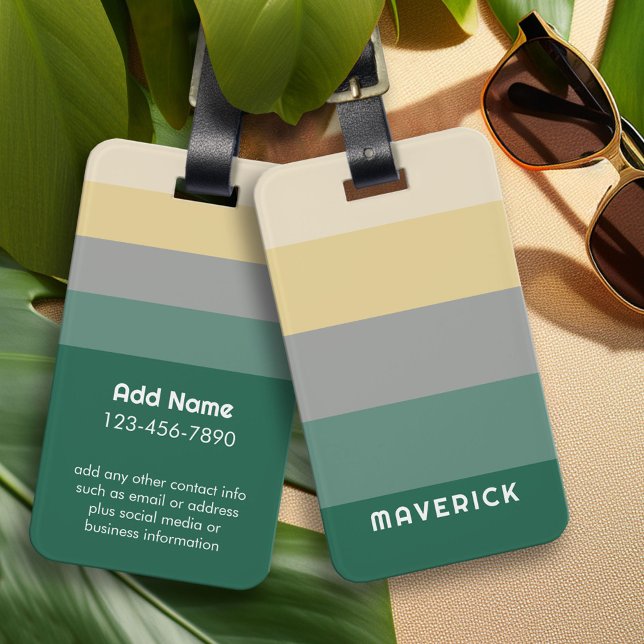 Retro Stripes Green Gray Simple Sans Serienname Gepäckanhänger (Personalized Luggage Tag)