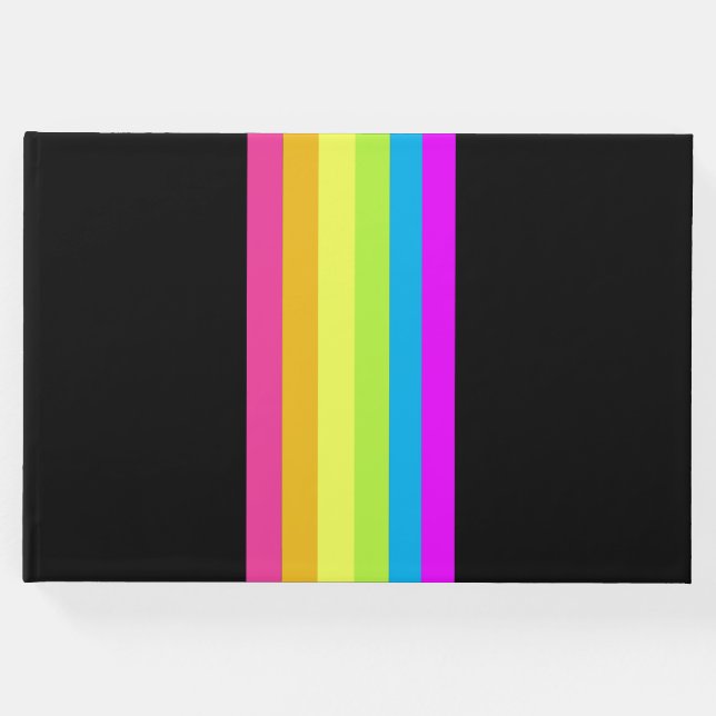 Retro Stripes Guest Book (Black & Neon Multi) Gästebuch (Vorderseite)