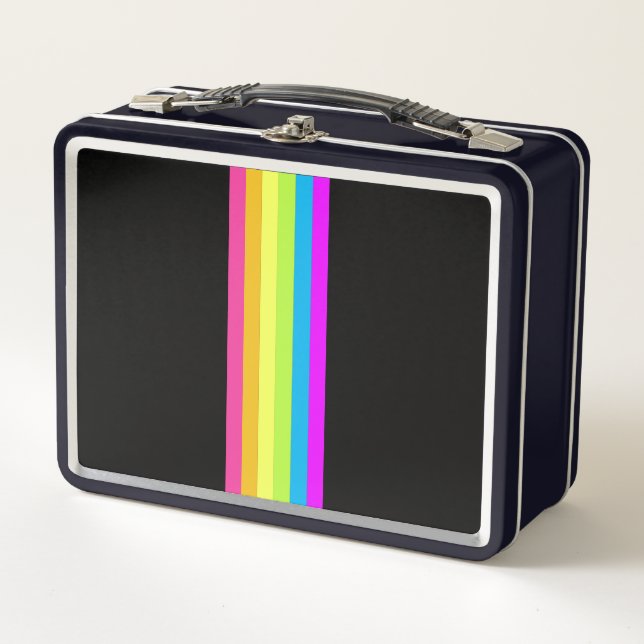 Retro Stripes Metal Lunchbox (Black & Neon Multi) (Vorderseite)