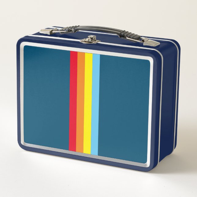 Retro Stripes Metal Lunchbox (Navy Blue Multi) (Vorderseite)