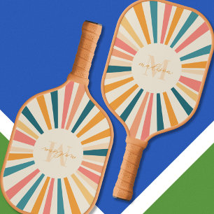Retro Stripes Monogramm Individuelle Name Pickleball Schläger
