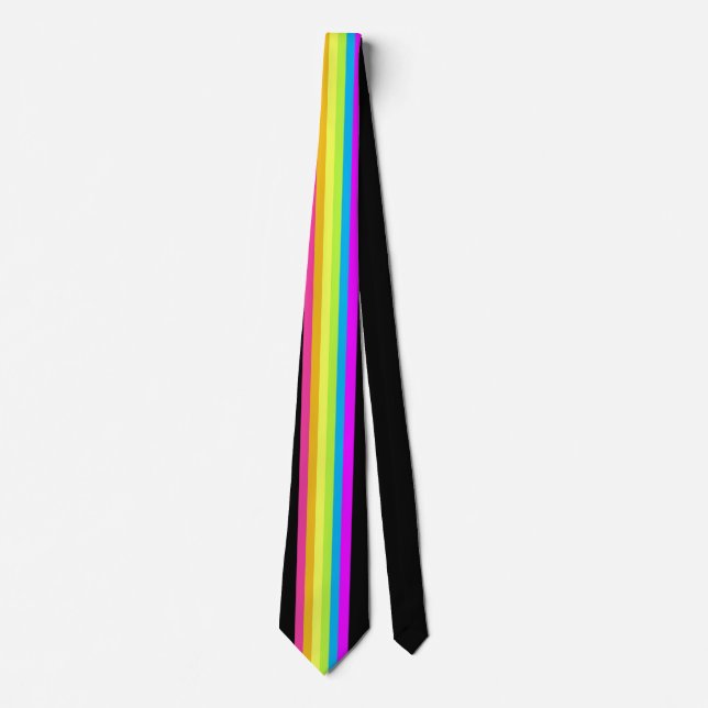 Retro Stripes Neck Tie (Black & Neon Multi) Krawatte (Vorderseite)