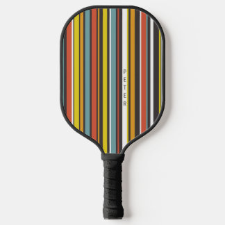 Retro Stripes Orange Brown Aqua White Pickleball Schläger