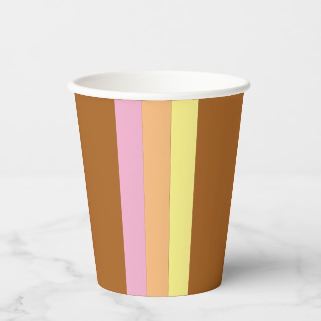 Retro Stripes Paper Cups (Orange Multi) Pappbecher (Vorderseite)