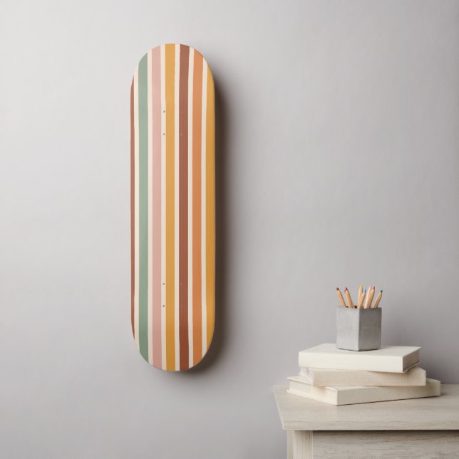 Retro Stripes Rainbow Groovy Seventies 70er Style Skateboard (Wandkunst)