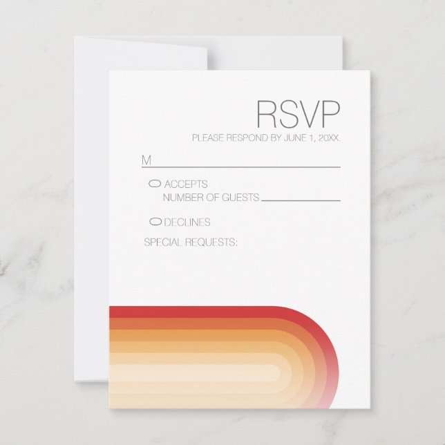 Retro Stripes - Terra Cotta Sunset Modern Wedding RSVP Karte (Vorderseite)