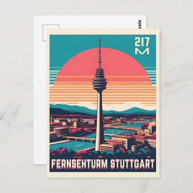 Retro Stuttgart Fernsehturm Fernsehturm - deutsche Postkarte (Vorne/Hinten)