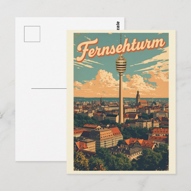 Retro Stuttgarter Fernsehturm deutscher Fernsehtur Postkarte (Vorne/Hinten)