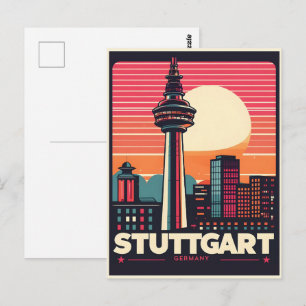 Retro Stuttgarter Fernsehturm deutscher Fernsehtur Postkarte