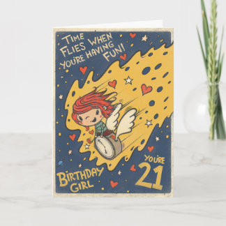 Retro-Style 21. Geburtstagskarte für sie Karte