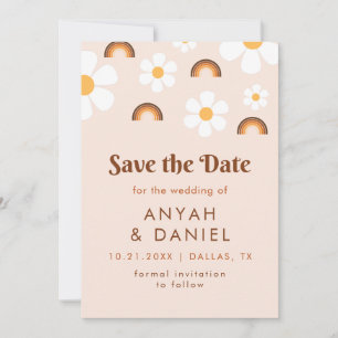 Retro Style 70er Rainbow & Daisy Groovy Hippie Save The Date