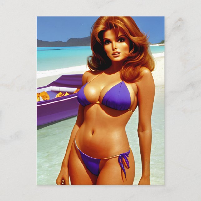 Retro Style Bikini Modell Postkarte (Vorderseite)