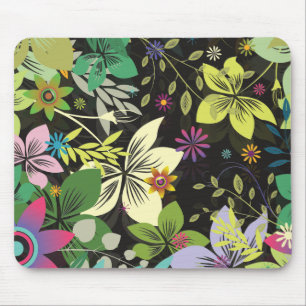 Retro Style Blume Design-Schwarz Hintergrund Mousepad
