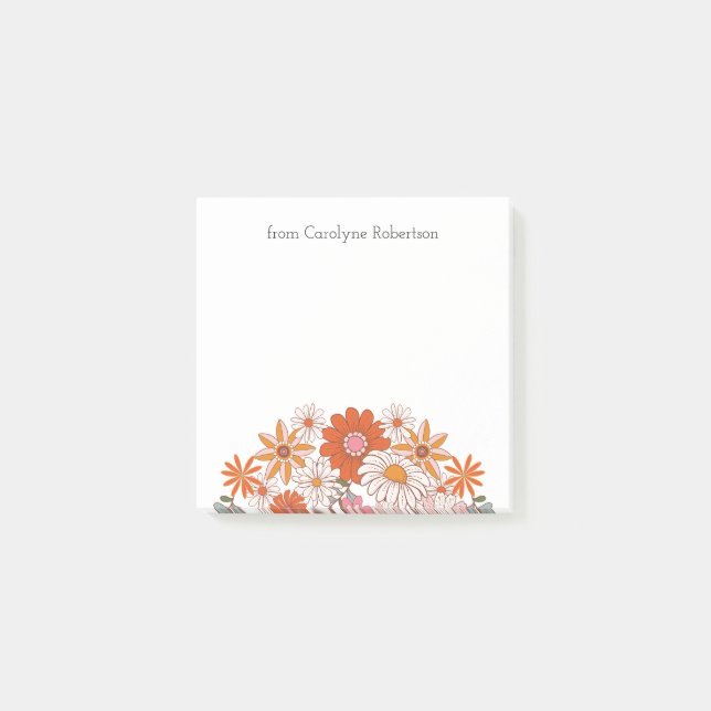 Retro-Style-Blume - Individuelle Name-Nachhinweise Post-it Klebezettel (Vorderseite)