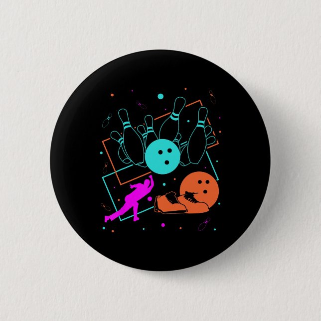 Retro Style Bowler Team 80er Jahre Bowling Button (Vorderseite)