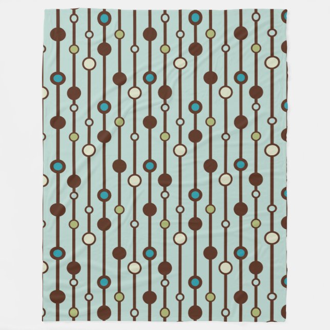 Retro Style Circles and Lines Aqua Tan Brown Fleecedecke (Vorderseite)