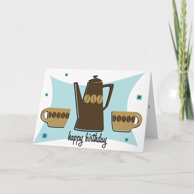 Retro Style Coffee Themed Birthday Card (aquamarin Karte (Vorderseite)