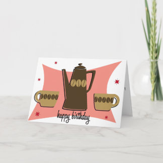Retro Style Coffee Themed Birthday Card (Pink) Karte