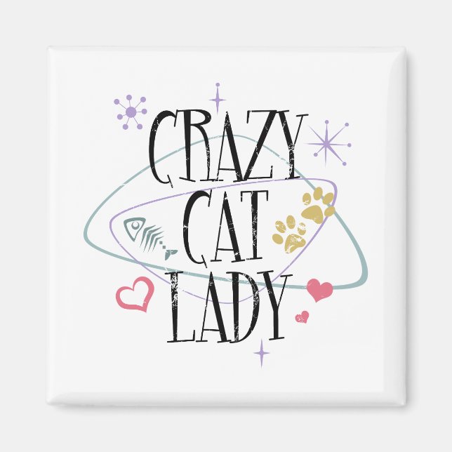 Retro Style Crazy Cat Lady Magnet (Vorne)