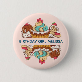Retro Style Cupcakes Sweet Dessert Geburtstagskind Button