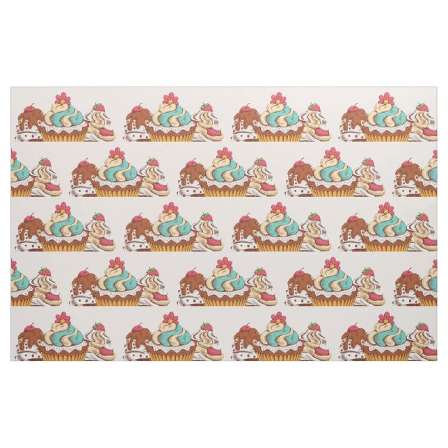 Retro Style Cupcakes Sweet Dessert Muster Stoff (Fat Quarter (45,7 x 55,9 cm))