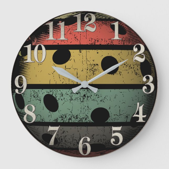 Retro Style Distressed Pickleball Art Große Wanduhr (Vorderseite)