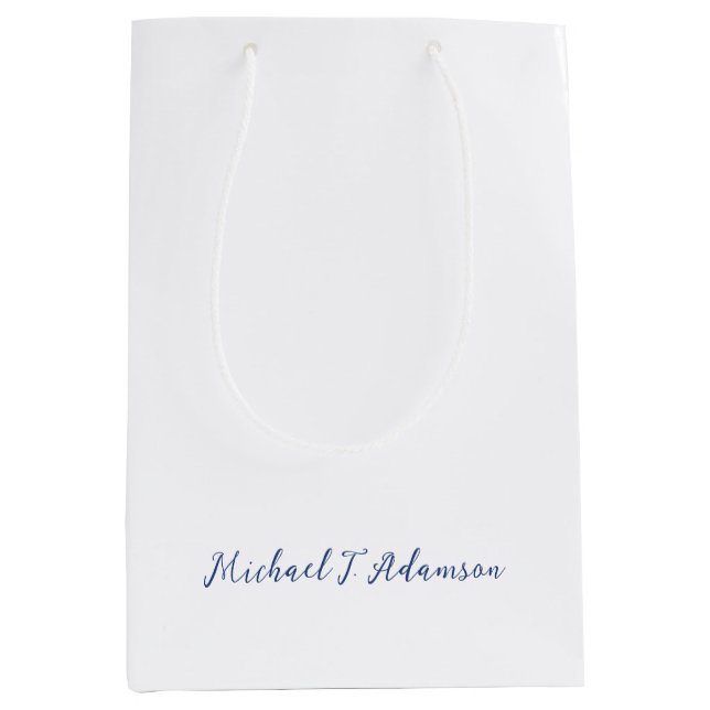 Retro Style Elegant Plain White Calligraphy Name Mittlere Geschenktüte (Vorderseite)