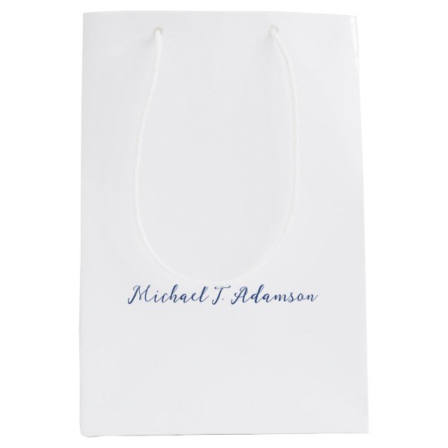 Retro Style Elegant Plain White Calligraphy Name Mittlere Geschenktüte (Vorderseite)