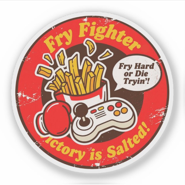 Retro Style Fighting Game & French Fries Design Aufkleber (Vorderseite)