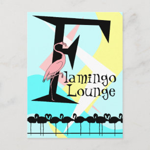 Retro Style Flamingo Lounge Postcard aquas pink Postkarte