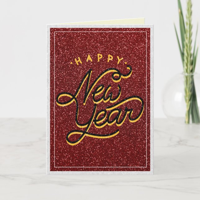 Retro Style Glitzer New Year Card Karte (Vorderseite)