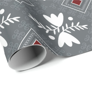 Retro Style Grau floral Bandannas Geschenkpapier