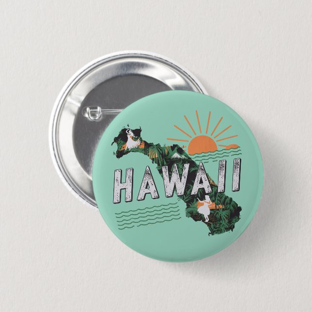 Retro Style Hawaii Island Silhouette Button (Vorne & Hinten)