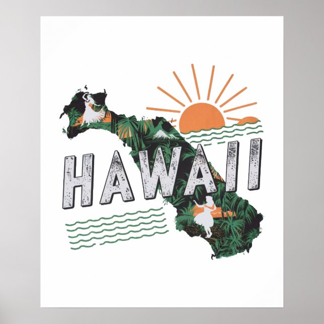 Retro Style Hawaii-Silhouette Poster (Vorne)