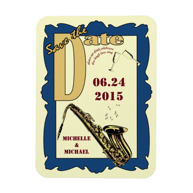 Retro Style Jazz Save the Date Magnet (Vertikal)
