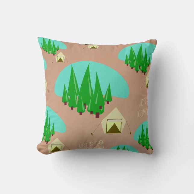 Retro Style Kitschy Camping Illustration Muster Kissen (Vorderseite)