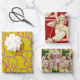Retro Style Lady Geschenkpapier Set