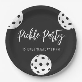 Retro Style Neon Black Themed Pickleball Geburtsta Pappteller