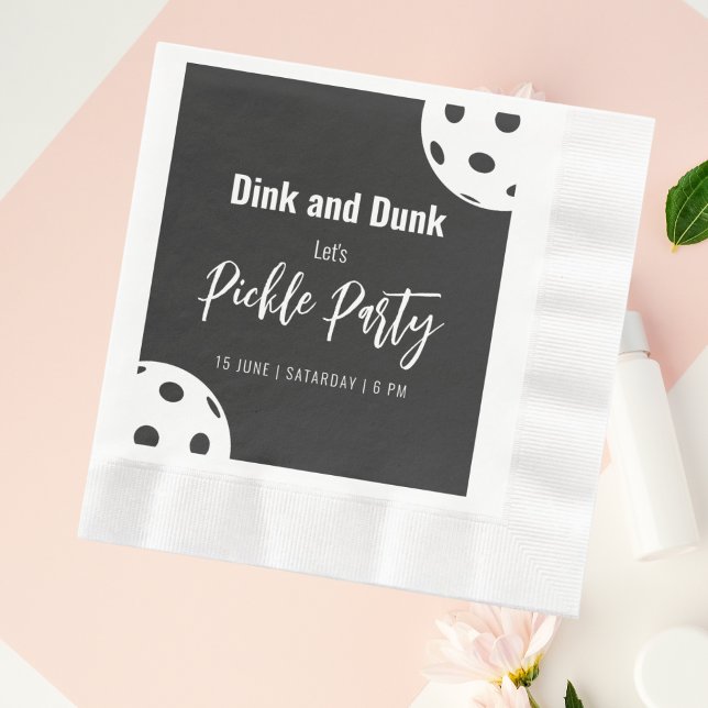 Retro Style Neon Black Themed Pickleball Geburtsta Serviette (Von Creator hochgeladen)