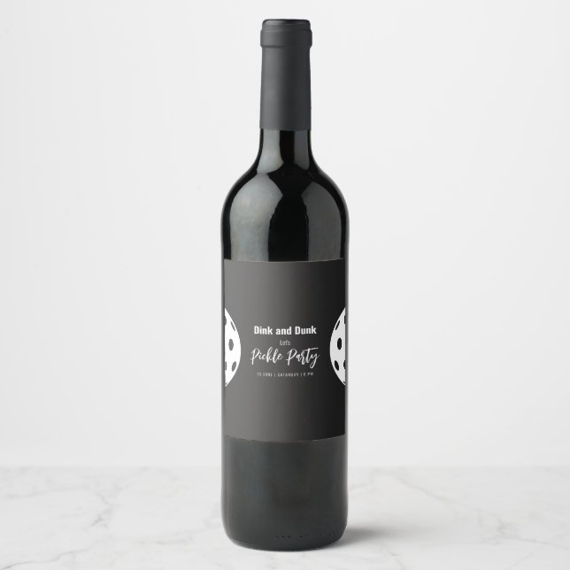 Retro Style Neon Black Themed Pickleball Geburtsta Weinetikett (Vorderseite)