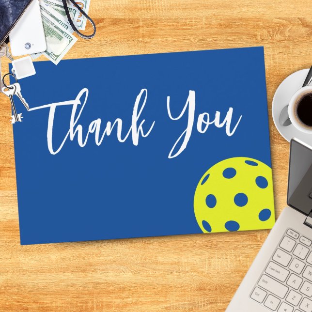 Retro Style Neon Blue Themed Pickleball Geburtstag Dankeskarte (Von Creator hochgeladen)