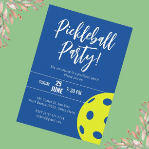 Retro Style Neon Blue Themed Pickleball Geburtstag Einladung