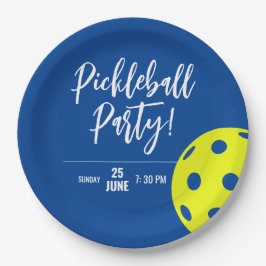 Retro Style Neon Blue Themed Pickleball Geburtstag Pappteller