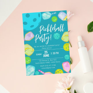 Retro Style Neon Green Themed Pickleball Birthday Einladung