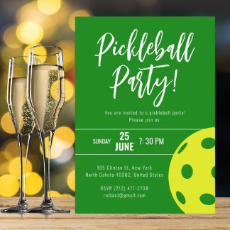 Retro Style Neon Green Themed Pickleball Geburtsta Einladung