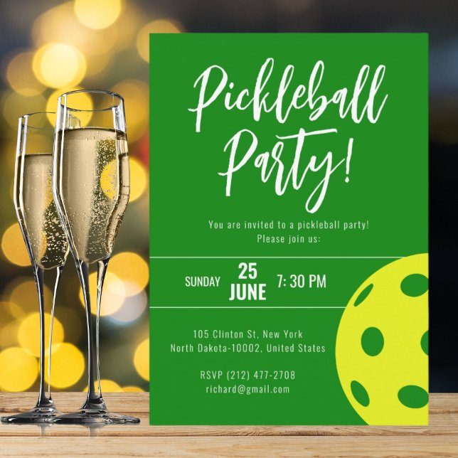 Retro Style Neon Green Themed Pickleball Geburtsta Einladung (Von Creator hochgeladen)